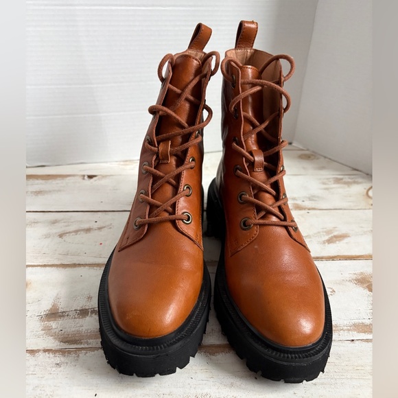 MADEWELL The Rayna lace-up boot leather combat English Saddle women’s sz 8.5 EUC - Picture 6 of 13
